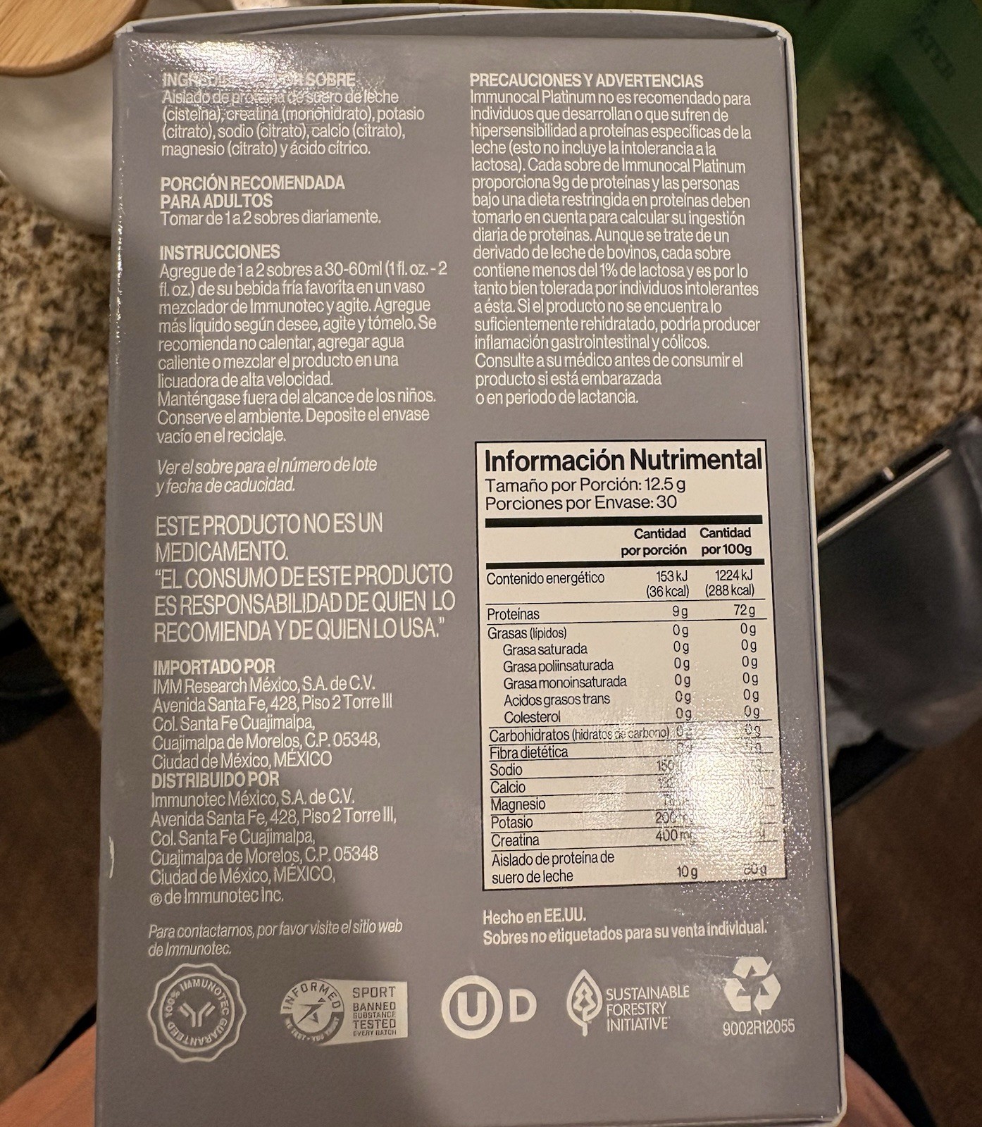 Immunotec Immunocal Platinum Whey Isolate Unflavored 30 375g EXP 05/2028