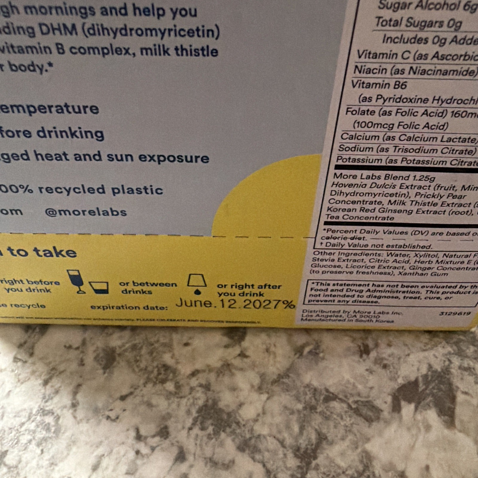 More Labs – Morning Recovery Drink – Supplement Lemon – Sugar Free – 6 Bottles