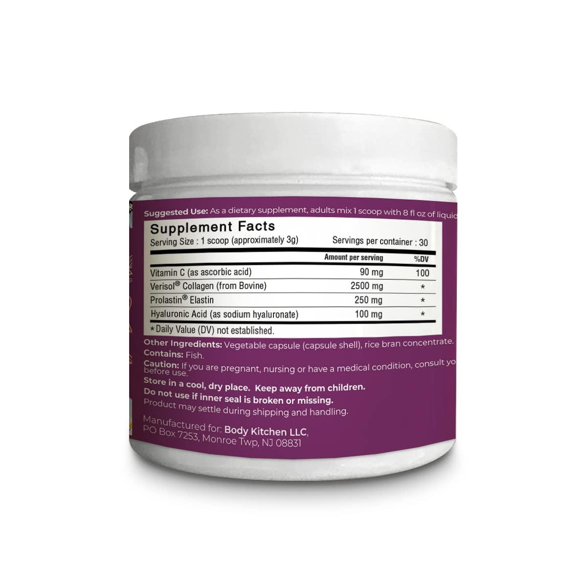 Body Kitchen Collagen and Elastin Peptides, 250mg Pure 3.17 Ounce (Pack of 1)