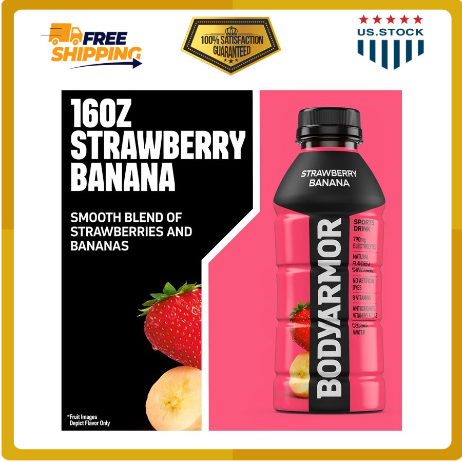 BODYARMOR 12 Pack Strawberry Banana Sports Drink 16oz Electrolyte Hydration