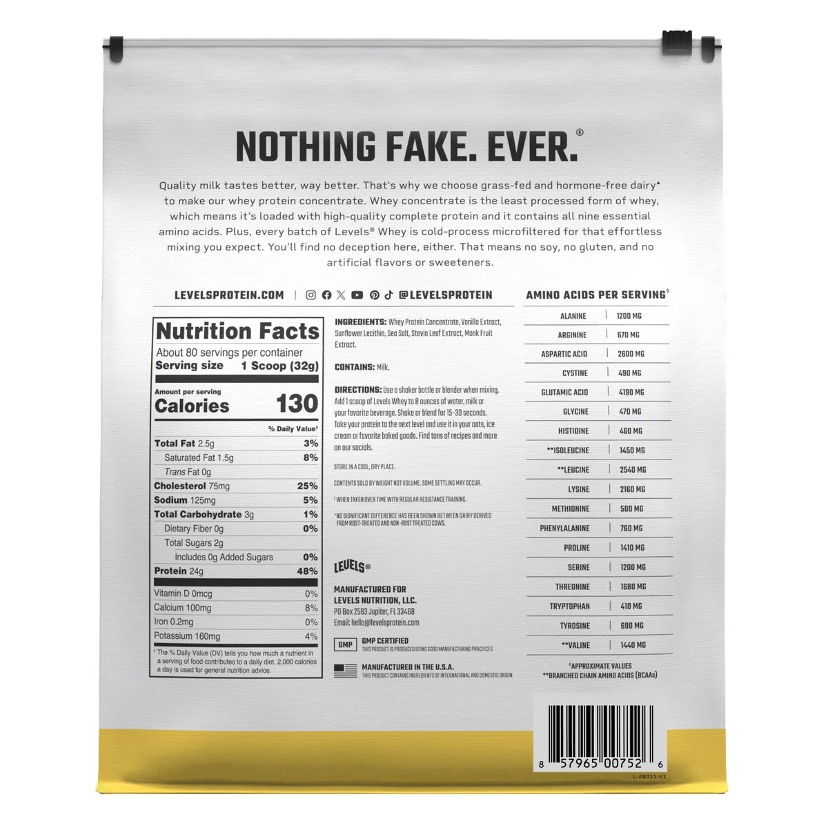 Levels Grass Fed Whey Protein, Vanilla Bean, 5.64 Pounds