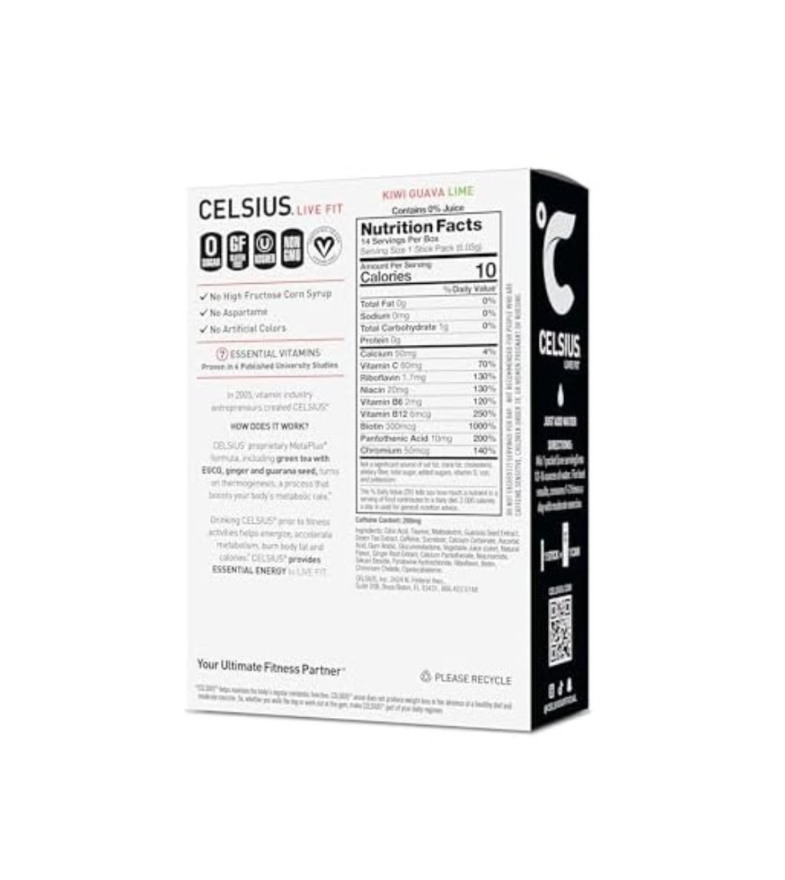 Celsius Essential Energy Powder Sticks Kiwi Guava Lime 14 Pack 200mg