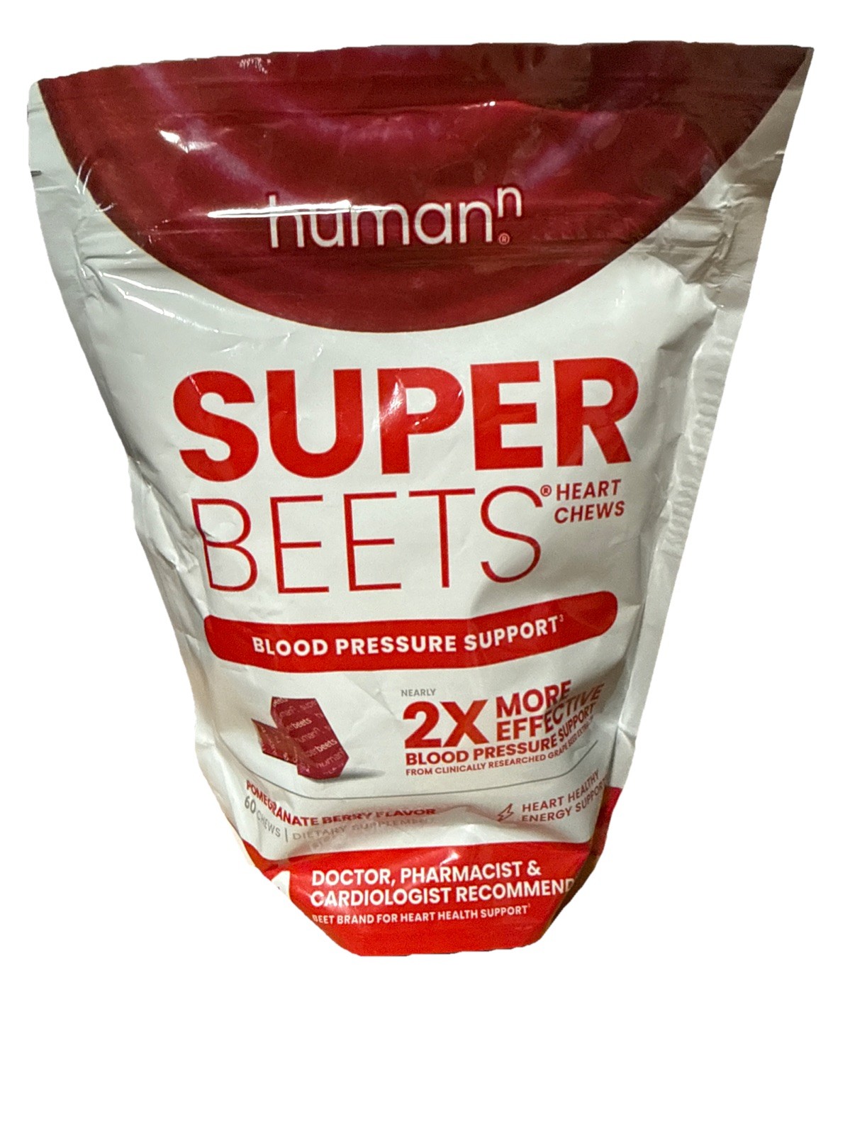 HumanN – SUPER BEETS Heart Chews, Pomegranate, 60 Count, New & Sealed, Exp 01/26
