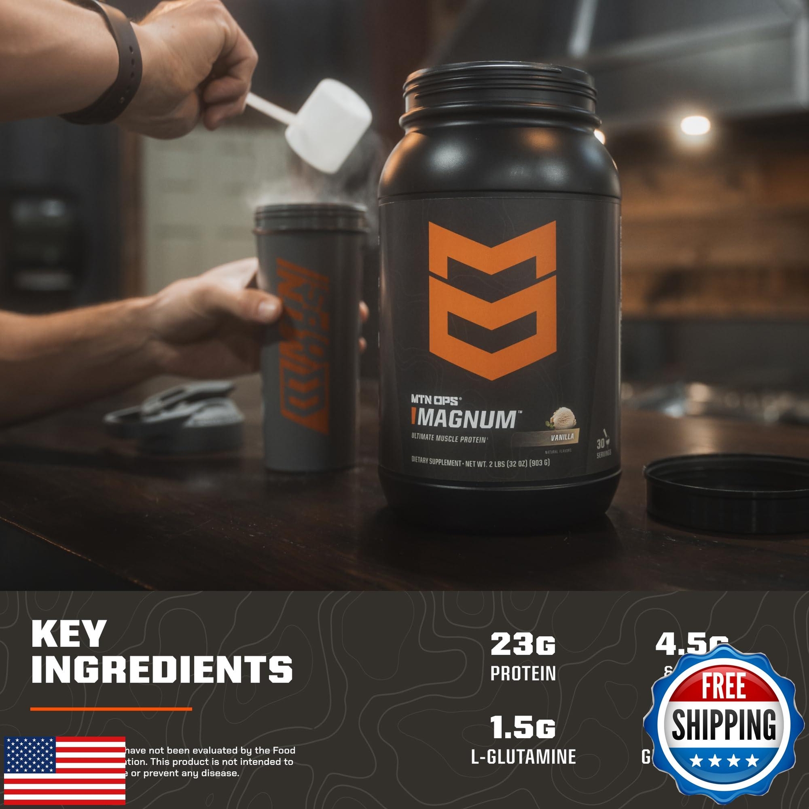 MTN OPS Magnum Chocolate Protein Powder, 23g of Whey Isolate Protein and Milk