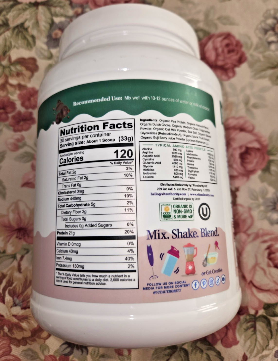 Organic Vita Plant Based Protein ~ Complete Vegan Protein Powder with BCAAs