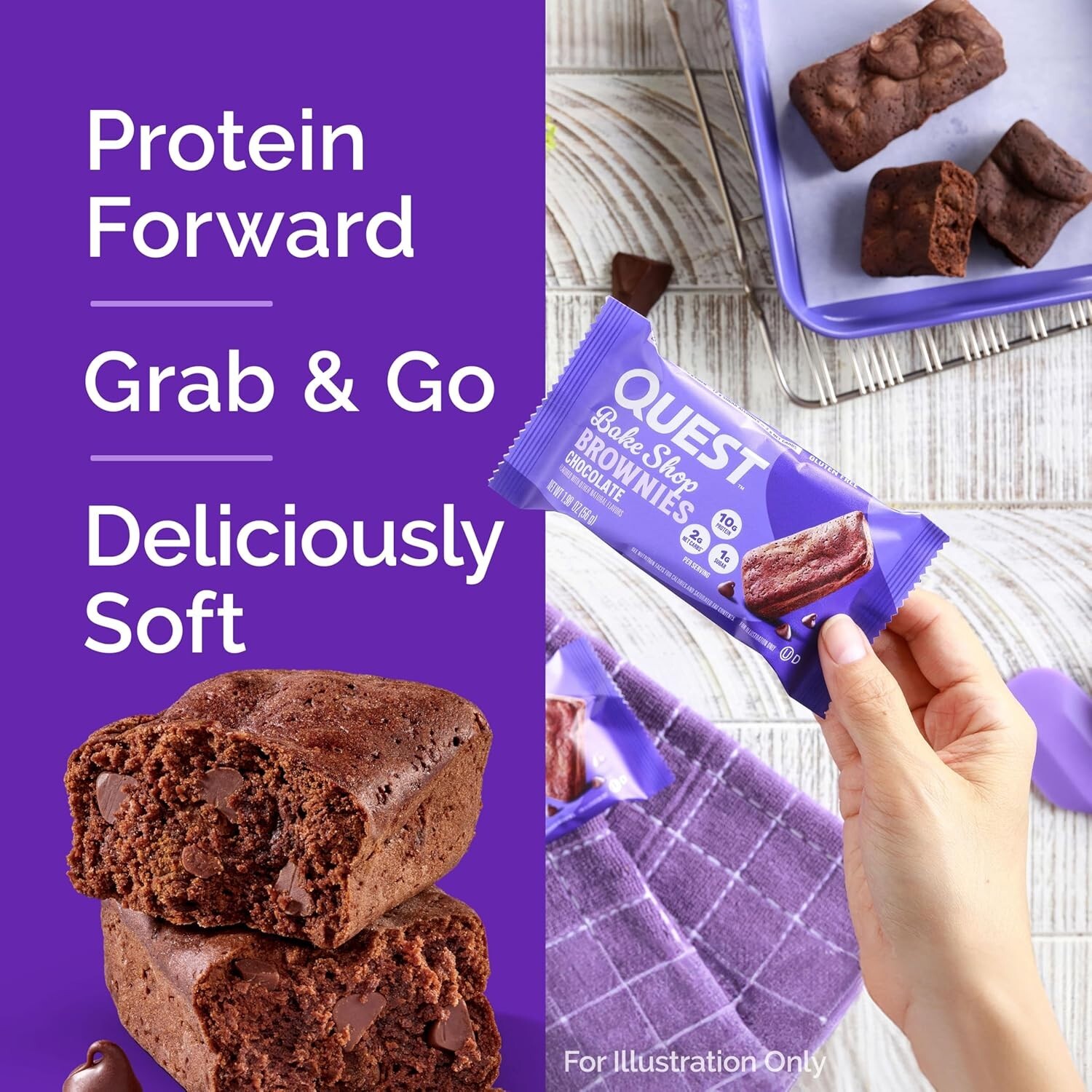 Quest Bake Shop Chocolate Brownies – 10g Protein, 2g Carbs, 1g Sugar, 10 Count