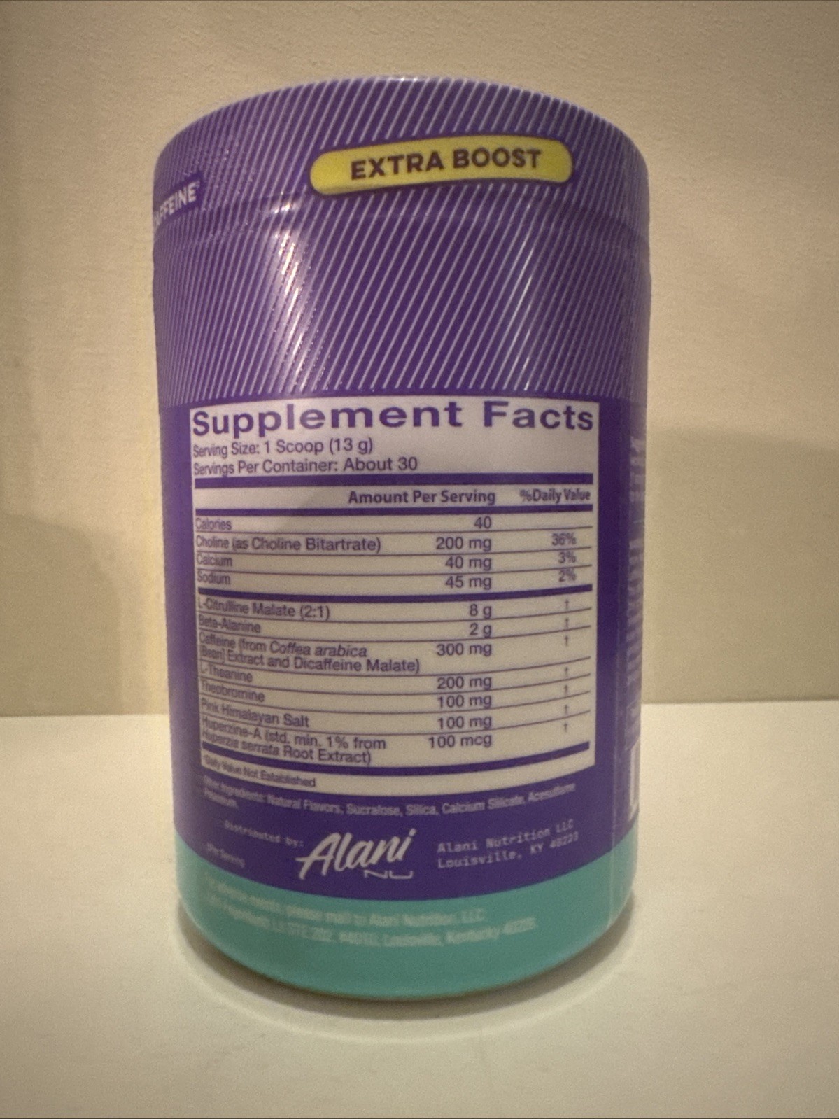 Alani Nu Pre Workout+ Powder Frozen Lemonade Extra Boost Sugar Free 300mg 30 Ser
