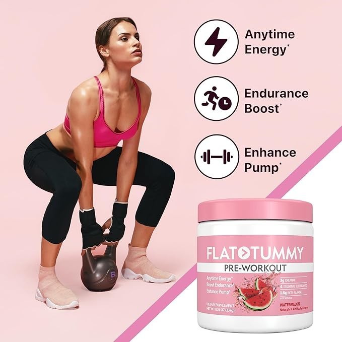 Flat Tummy Pre Workout Powder for Women Energy Endurance and Muscle Support New!