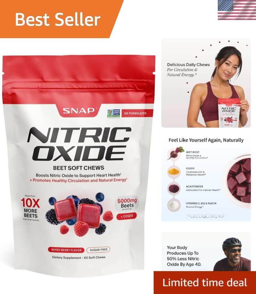 Nitric Oxide Beet Root Chews, Mixed Berry, 60 Soft Chews | 1,250mg Beet Root …