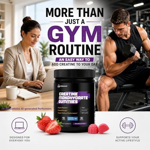 Creatine Gummies 5000mg 90 Count Sugar Free Vegan Strawberry