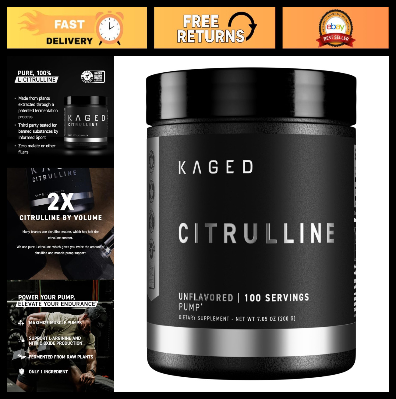 L-Citrulline Powder Unflavored – Boost Nitric Oxide, Enhance Pumps, 100 Servings