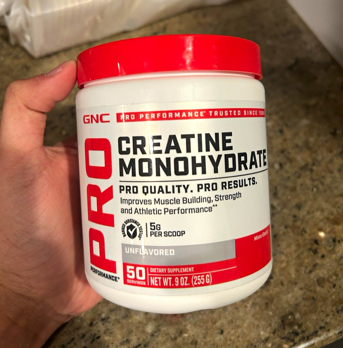 GNC Creatine Monohydrate Powder Unflavored Gluten-Free 9 oz 5g Dose