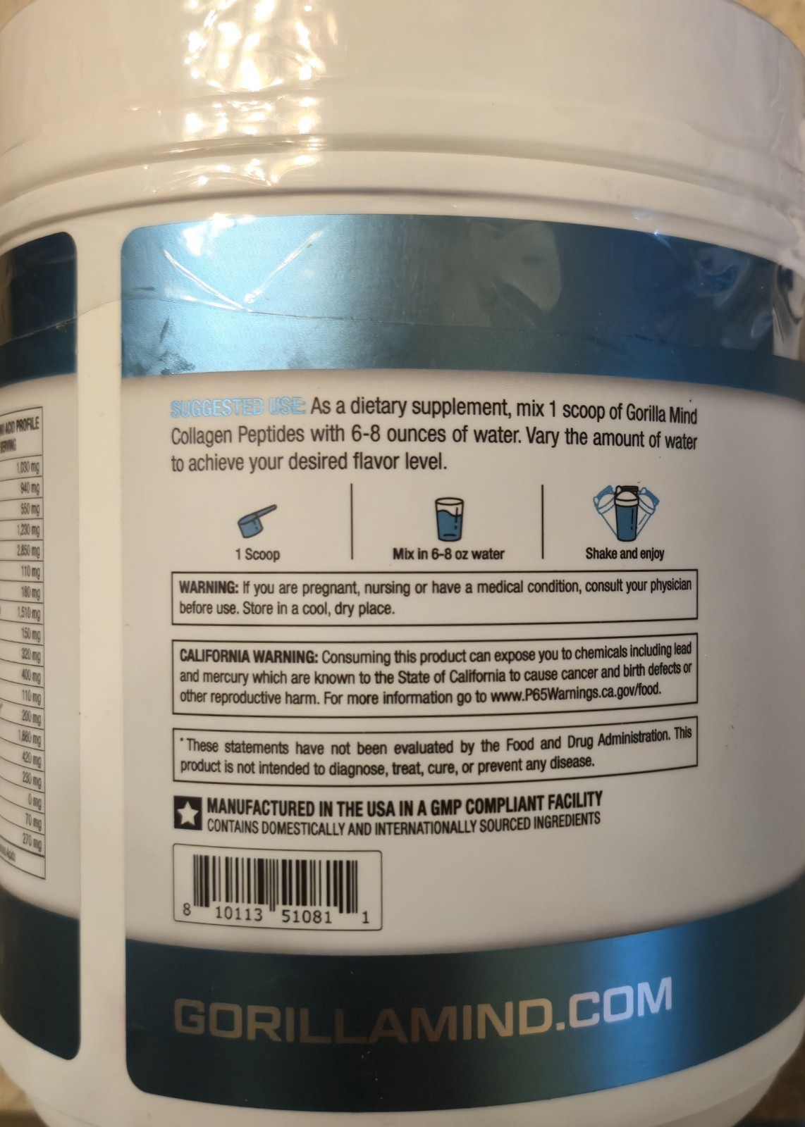 Gorilla Minds COLLAGEN PEPTIDES 1.5 lb (30 Serv) Na Blue Raspberry BEST BY 12/26