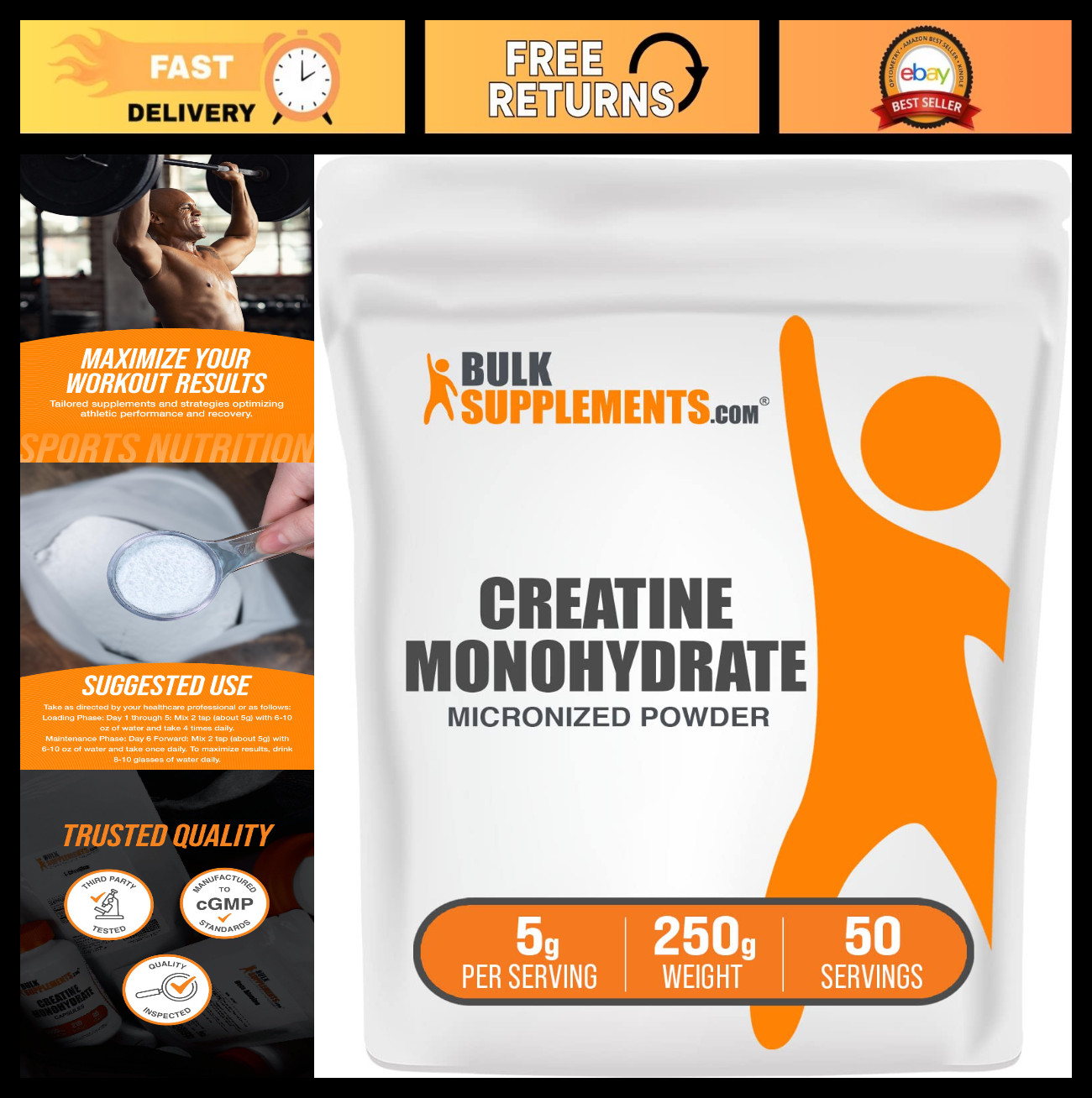 Micronized Creatine Monohydrate Powder – Unflavored, Pure & Gluten-Free, 250g