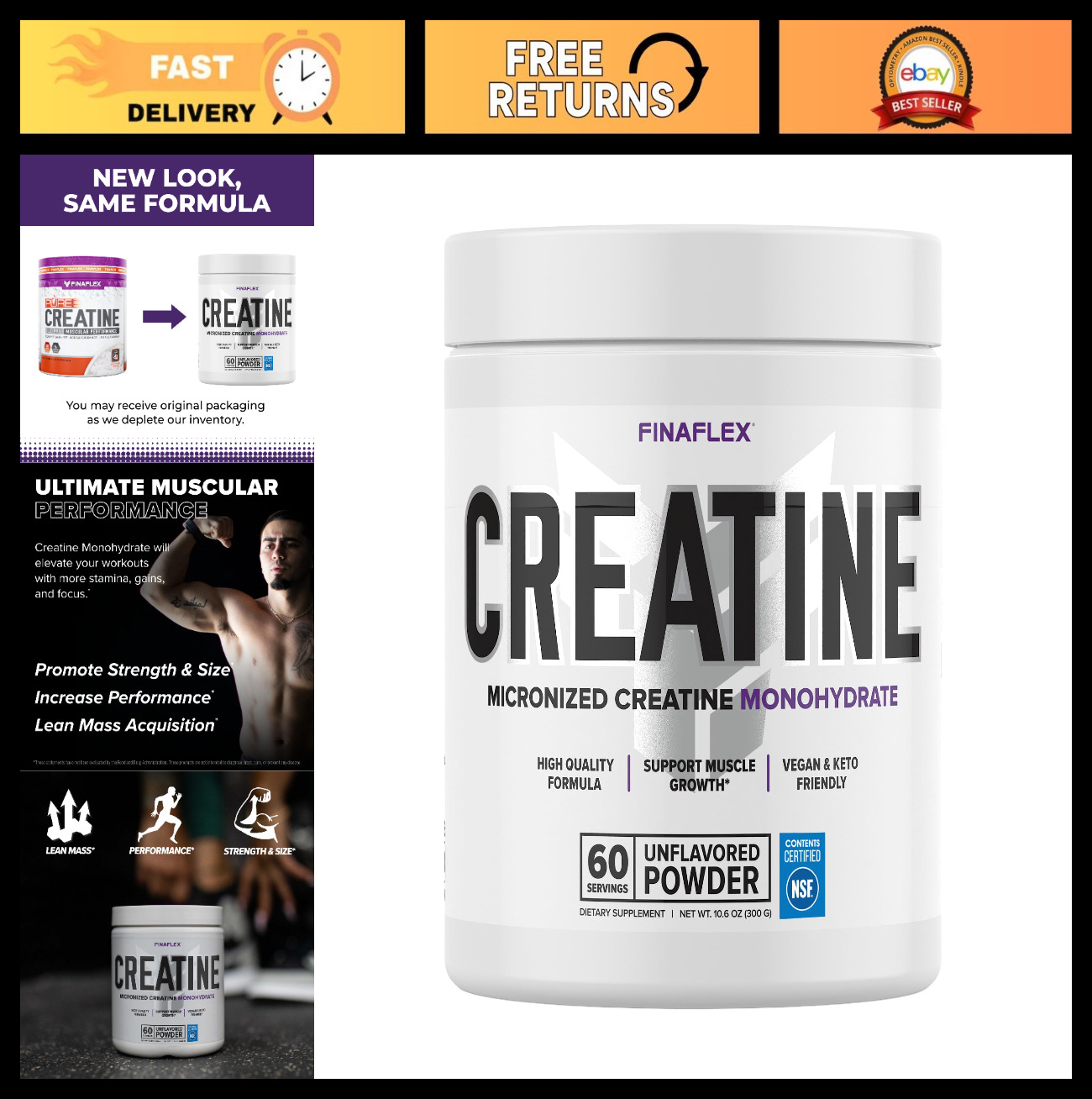 Pure Micronized Creatine Monohydrate – Unflavored 10.6 oz – Boost Strength & Per