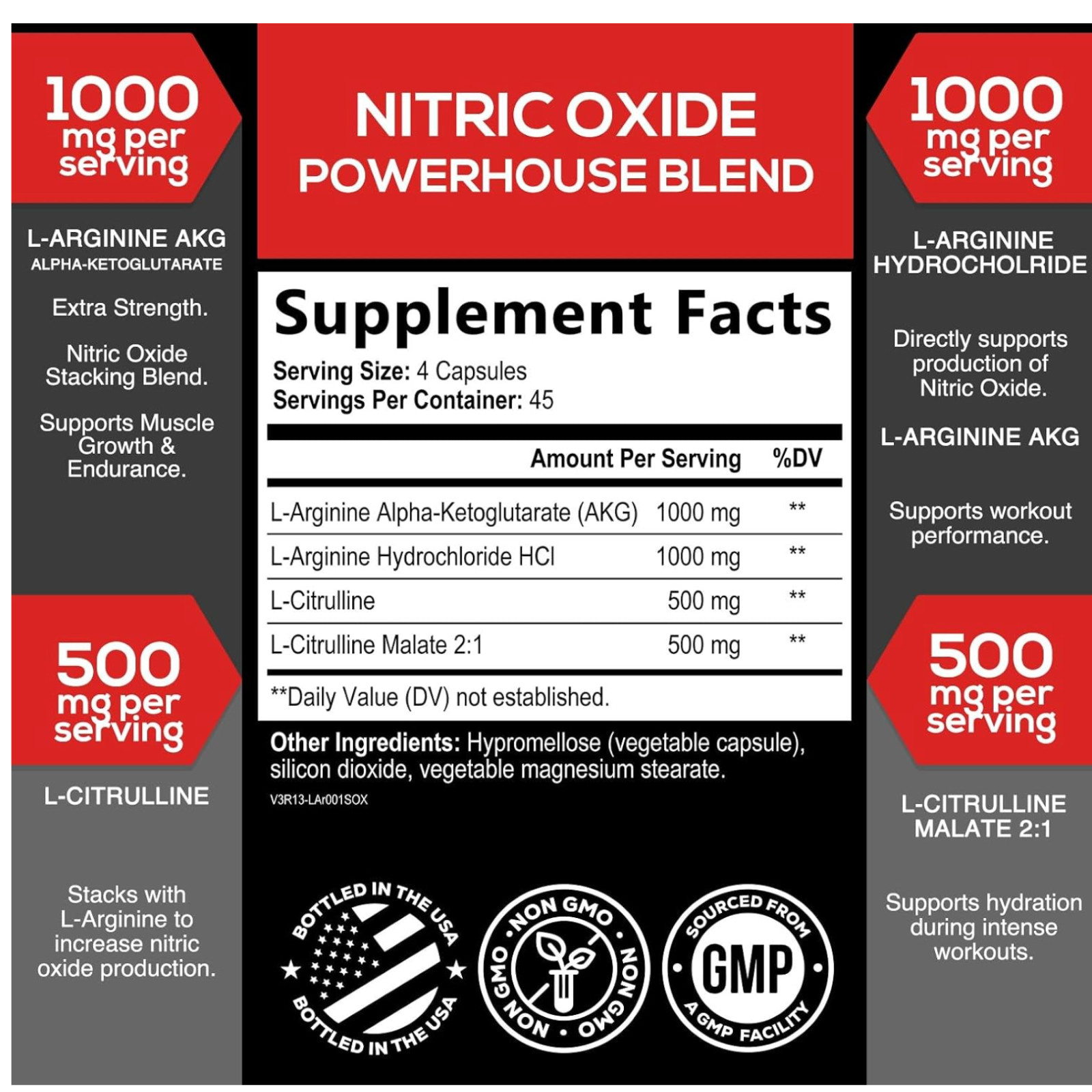 Potenciador de óxido nítrico, energía natural y apoyo muscular, 180 cápsulas