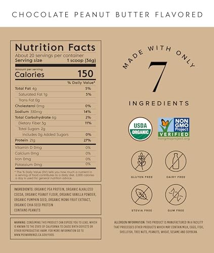 Truvani Organic Peanut Butter Chocolate Protein Powder, 25.75 oz
