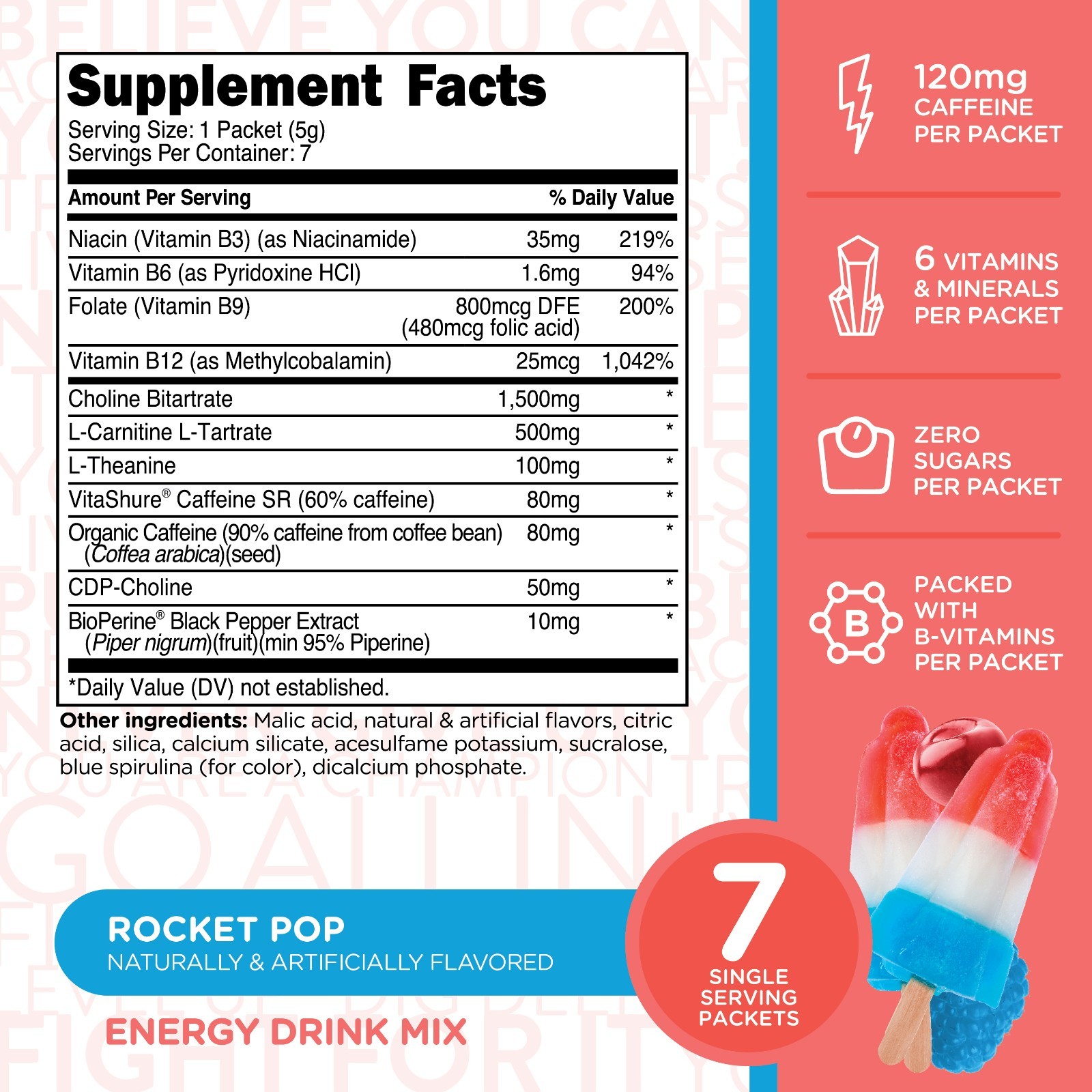 TransformHQ Boost Shot Powder Stick Packets, Rocket Pop Energy – 7 Pack