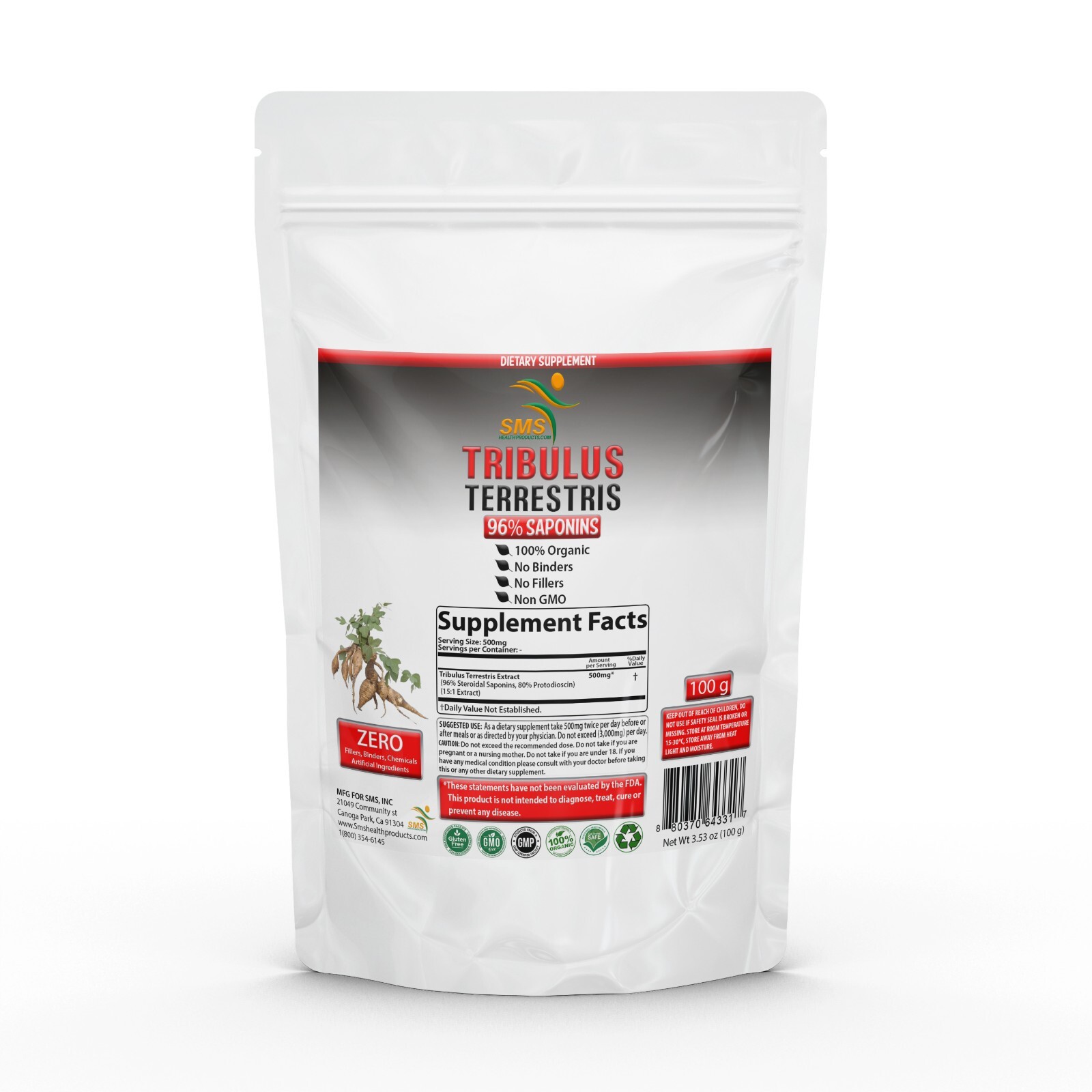 Tribulus Terrestris Test Booster, Energy Boost 96% Saponin Organic 100g Powder