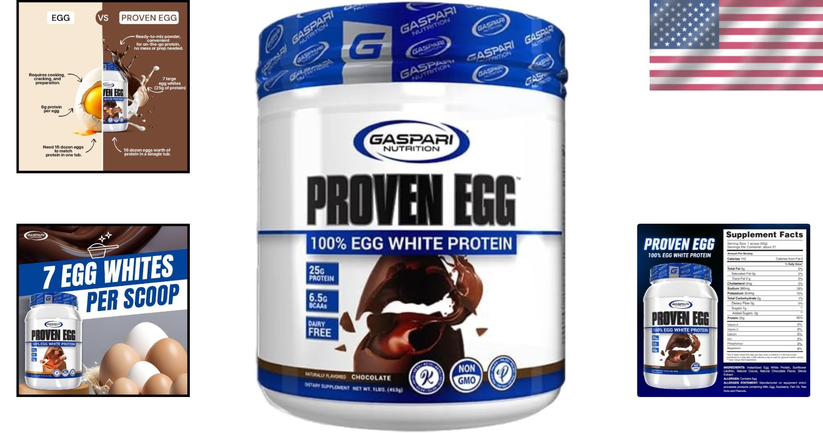 Proven Egg 100% Egg White Protein, 25g Protein, Keto Friendly – 1lb Chocolate