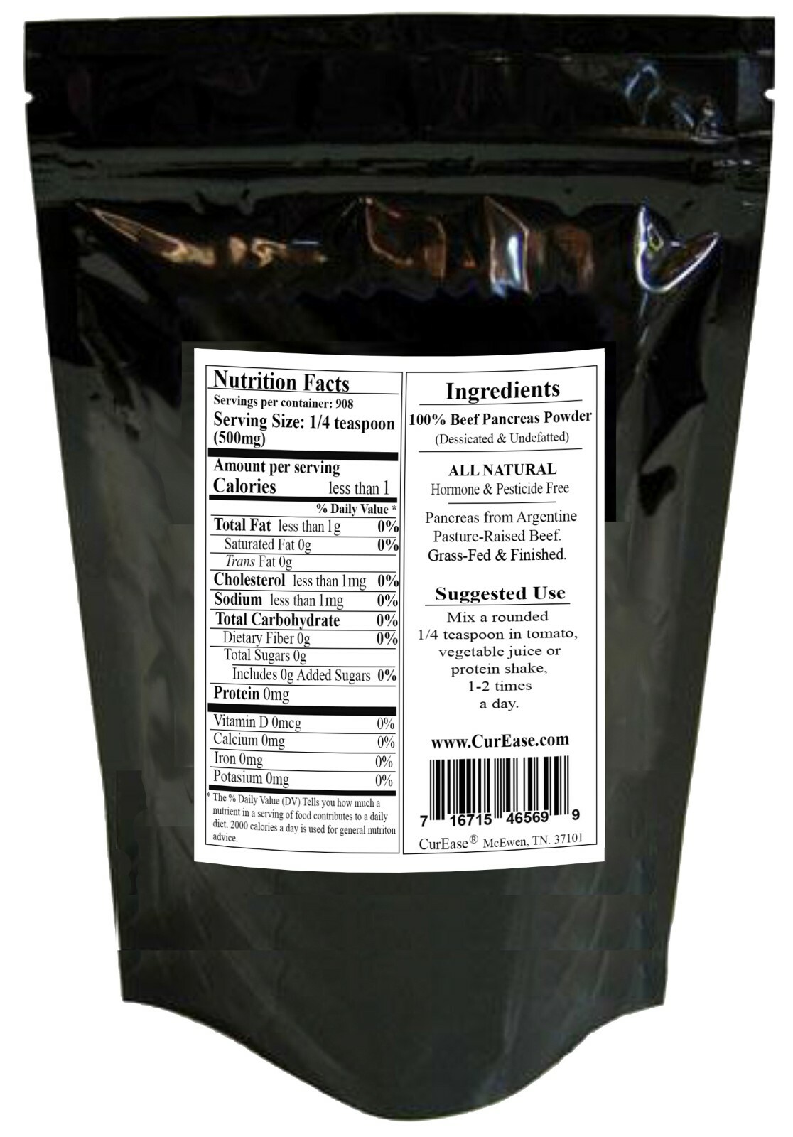 ORGANIC Argentine Desiccated BEEF PANCREAS POWDER UNDEFATTED ~ POUND 1 Lb 453 g