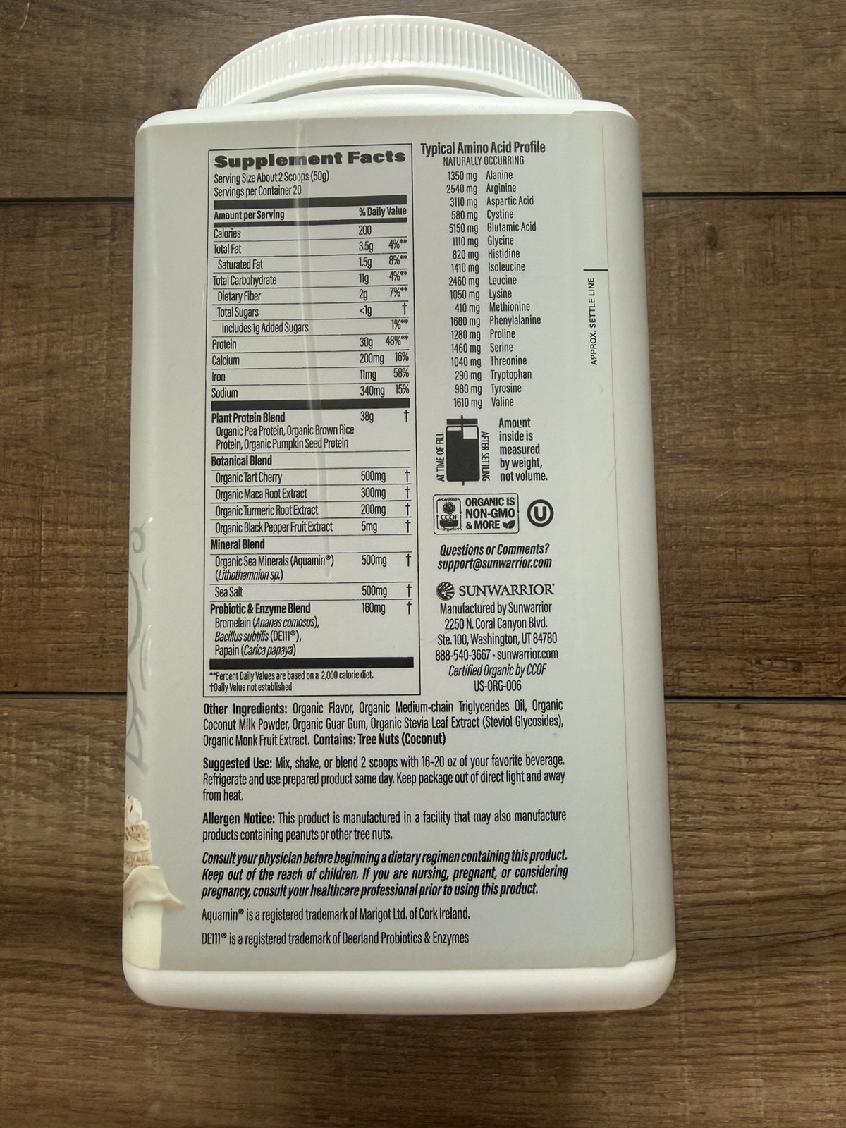 Sunwarrior Vegan Protein Powder USDA Organic Protein Powder Cake Batter flavor