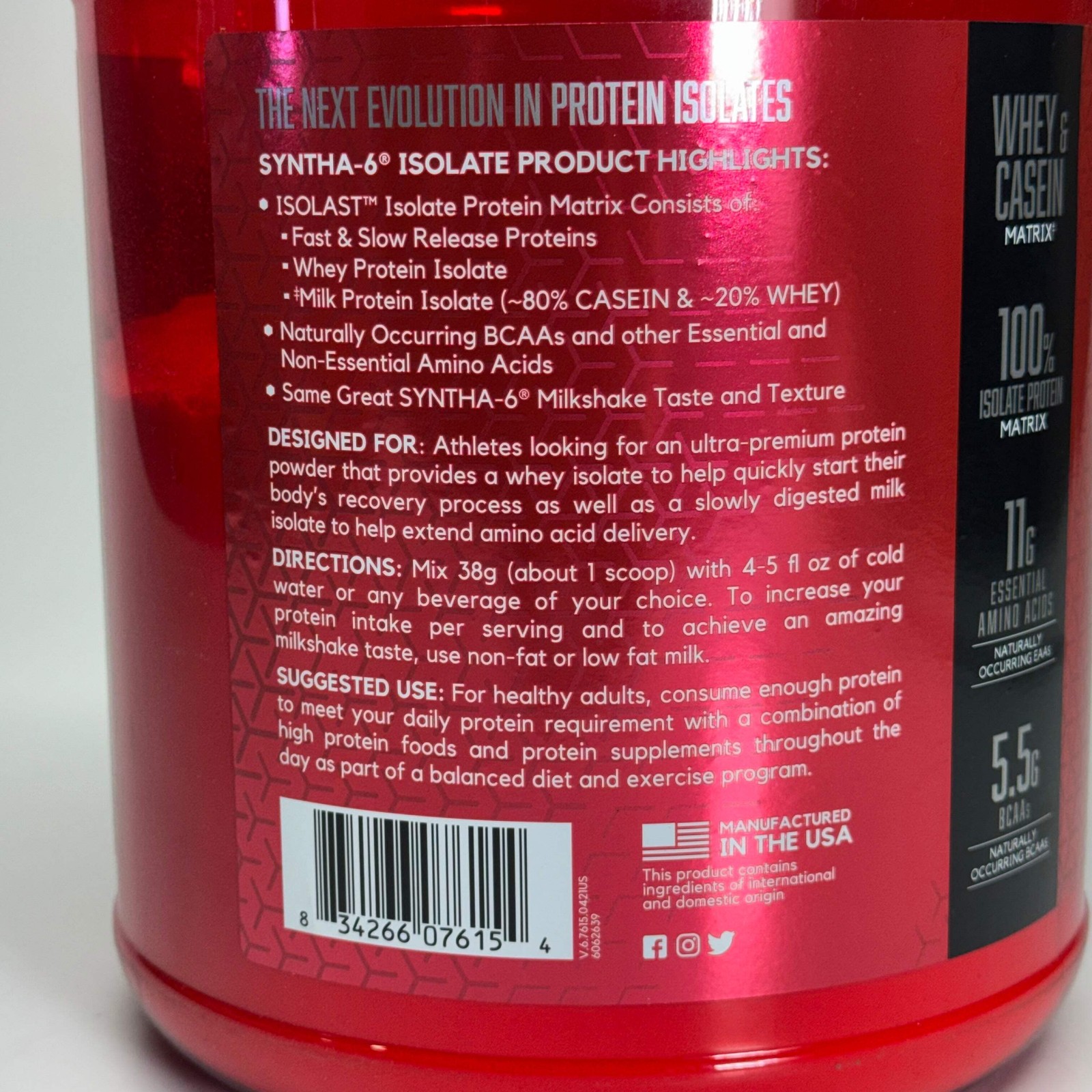 SYNTHA-6 Isolate Protein Powder Strawberry Milkshake 4.02 lb 6062639 BB 08/26