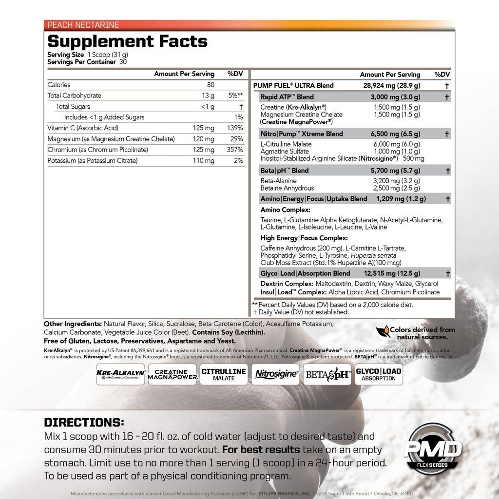 PMD SPORTS PUMP FUEL ULTRA – PRE WORKOUT – PEACH NECTARINE (30 Servings)