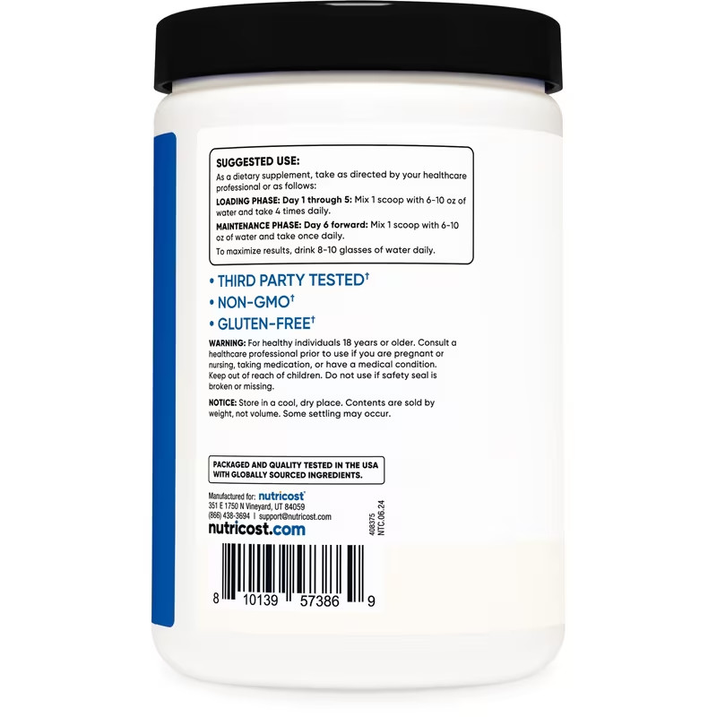 Nutricost Creatine Monohydrate Powder 1lb 91 Servings Unflavored Supplement