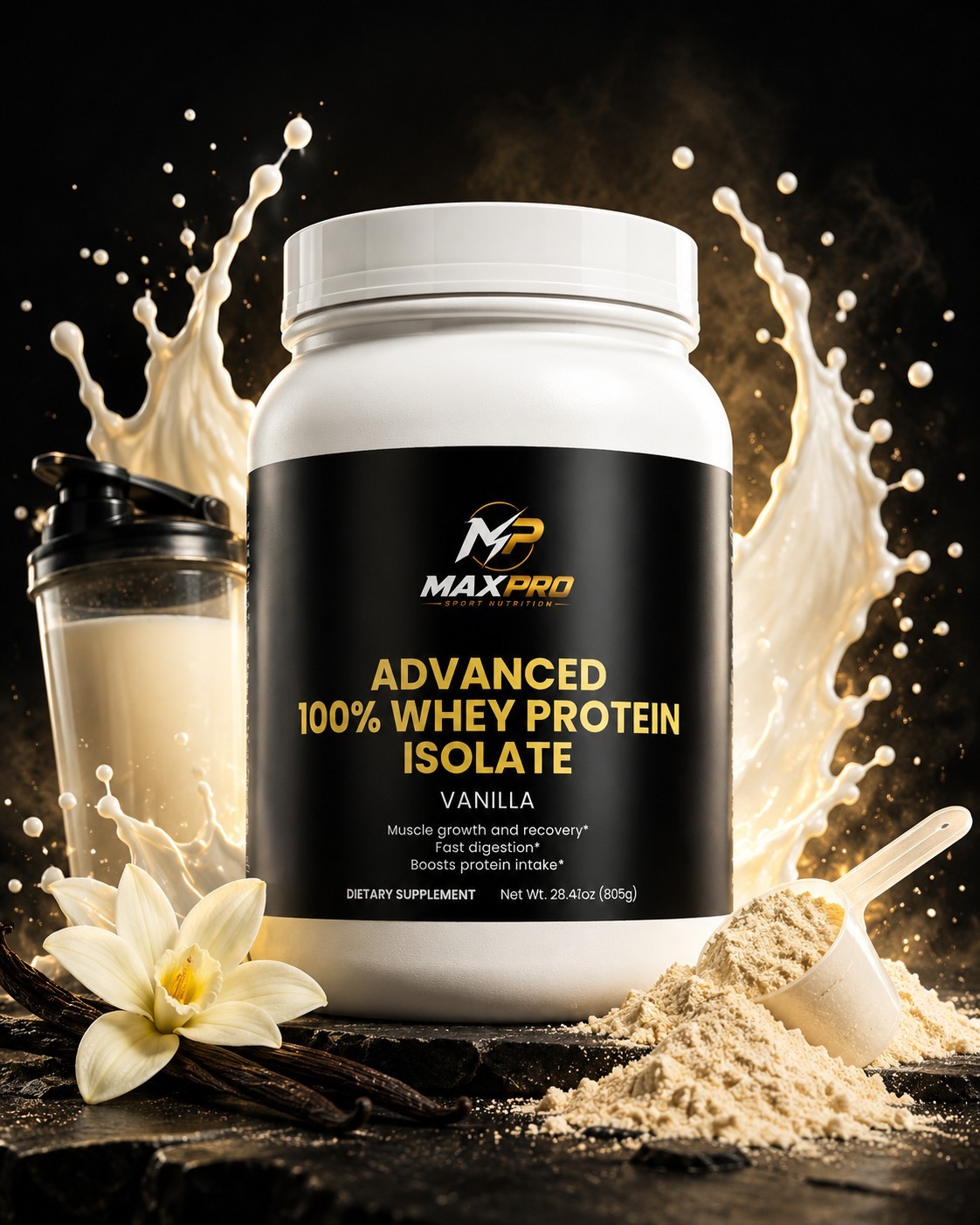 Whey Protein Isolate Vanilla Powder 28.4oz High Protein Muscle Recovery