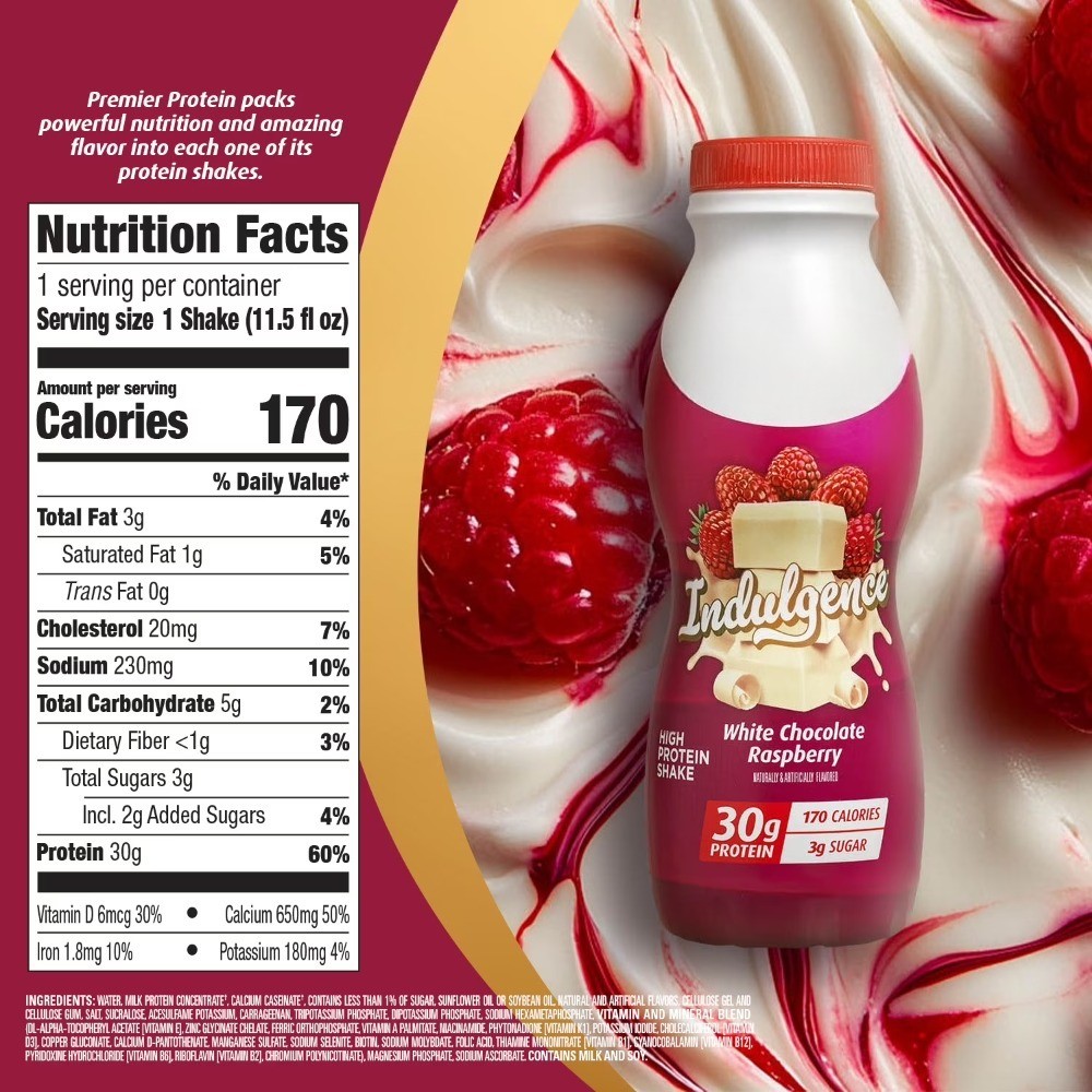 Indulgence Shake, White Chocolate Raspberry, 30g Protein, 11.5 Fl Oz, 12 Ct