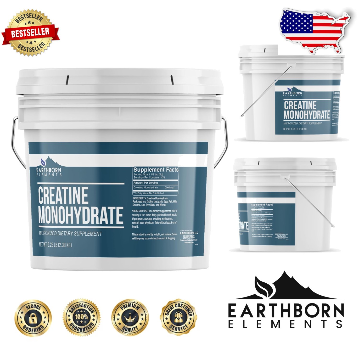 Bulk Creatine Monohydrate Powder 1 Gallon Bucket – 476 Servings Unflavored