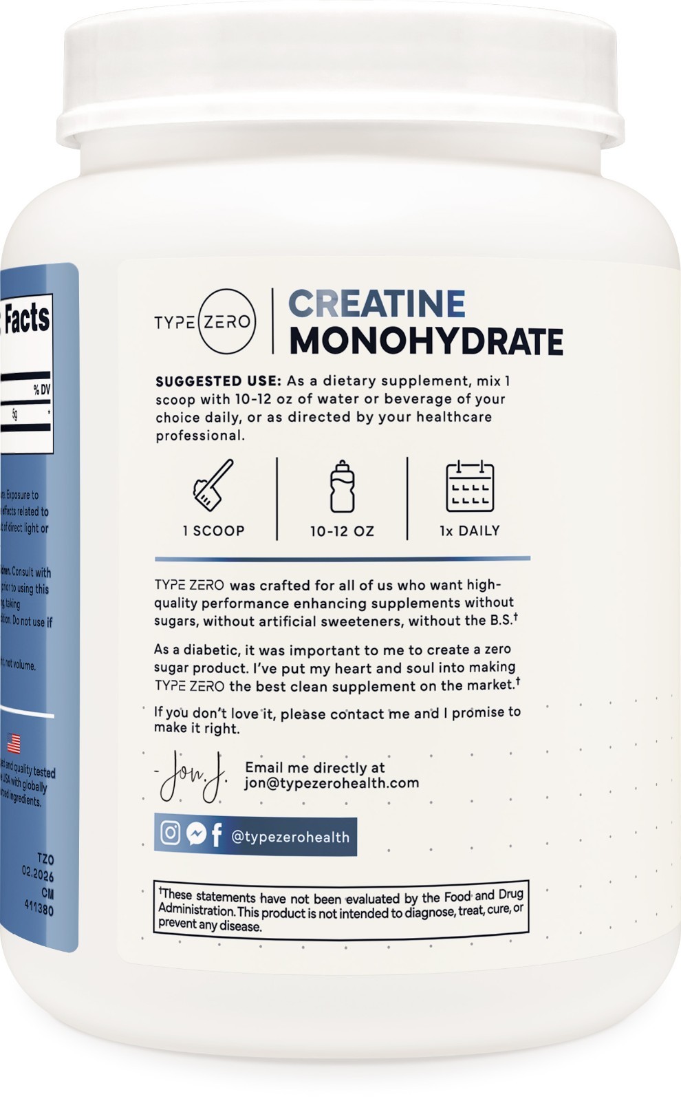 Type Zero Creatine Monohydrate (Unflavored | 1KG), 5000 mg Per Serving