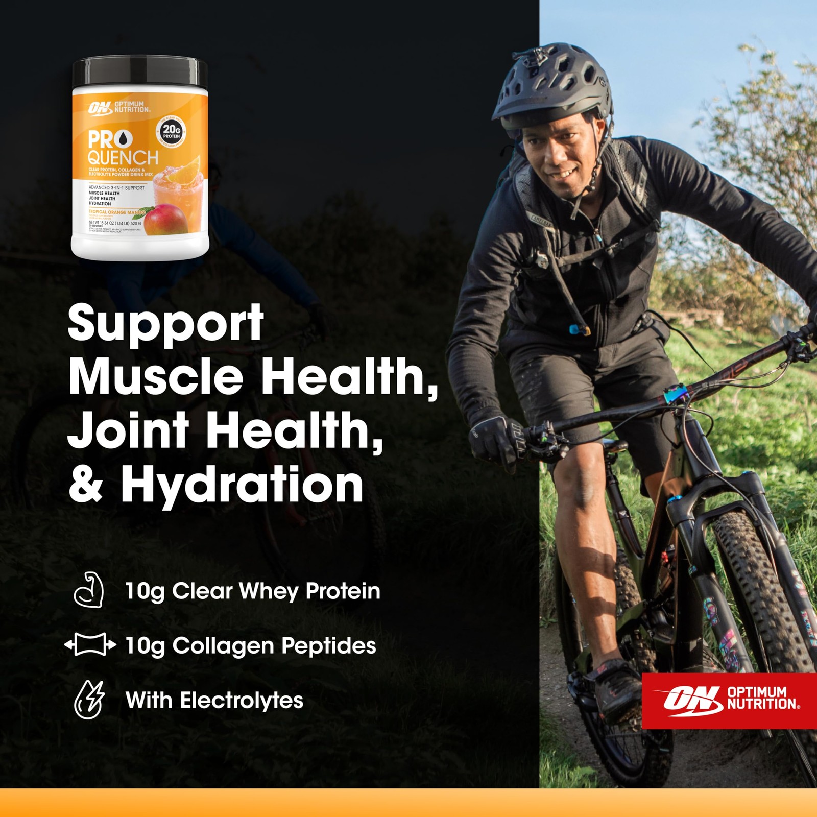 Optimum Nutrition Pro Quench 10G Clear Protein 10G Collagen Powder Drink Mix