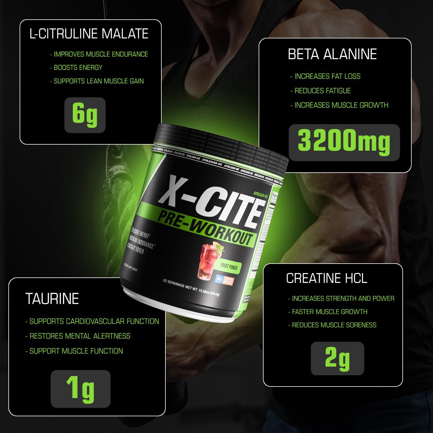 X-CITE Pre-Workout by ATHLEAN-X – Enhanced Formula 15.61 Ounce (Pack of 1)