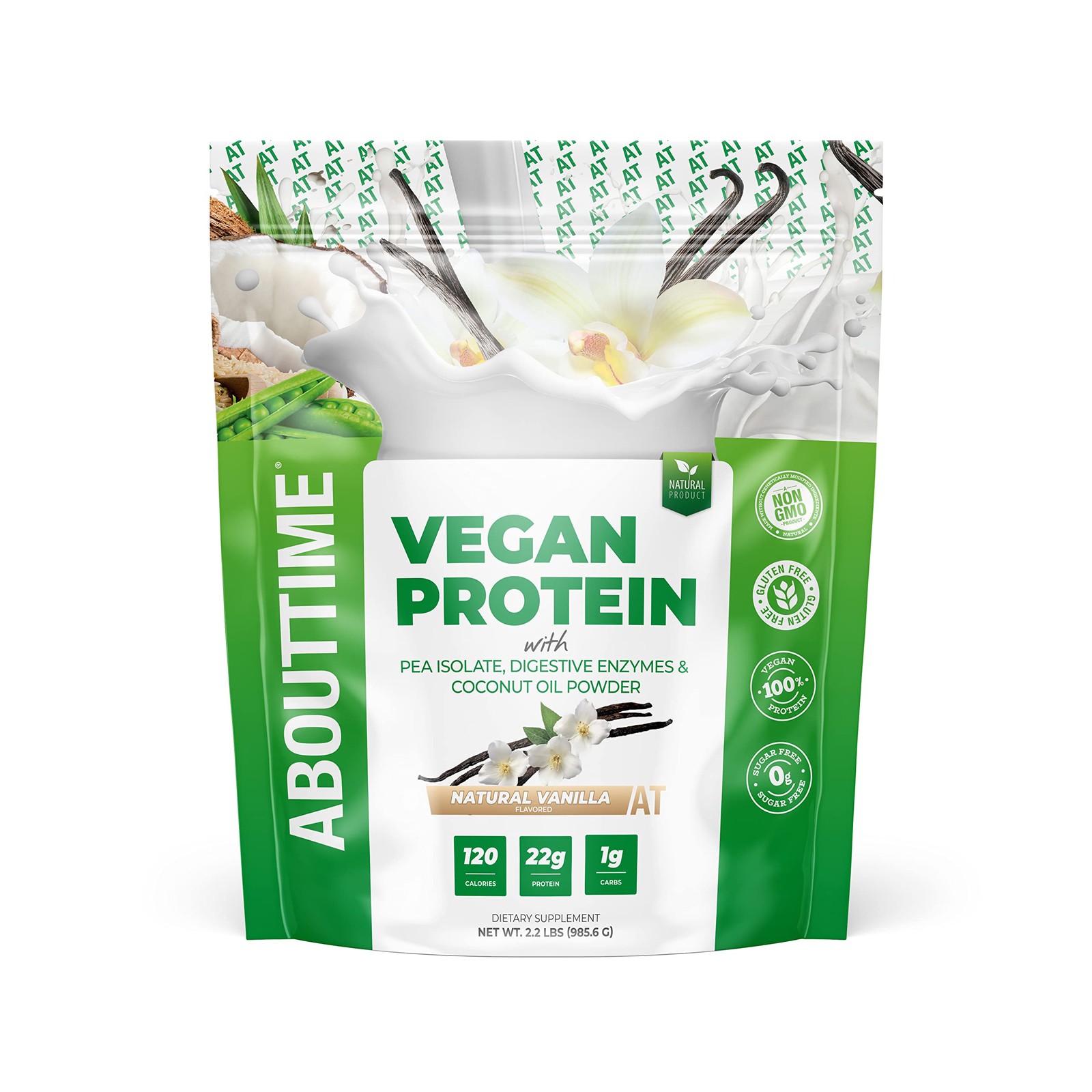 About Time Vegan Protein Powder, 22g Vanilla, Natural, Non-GMO, Plant-Based