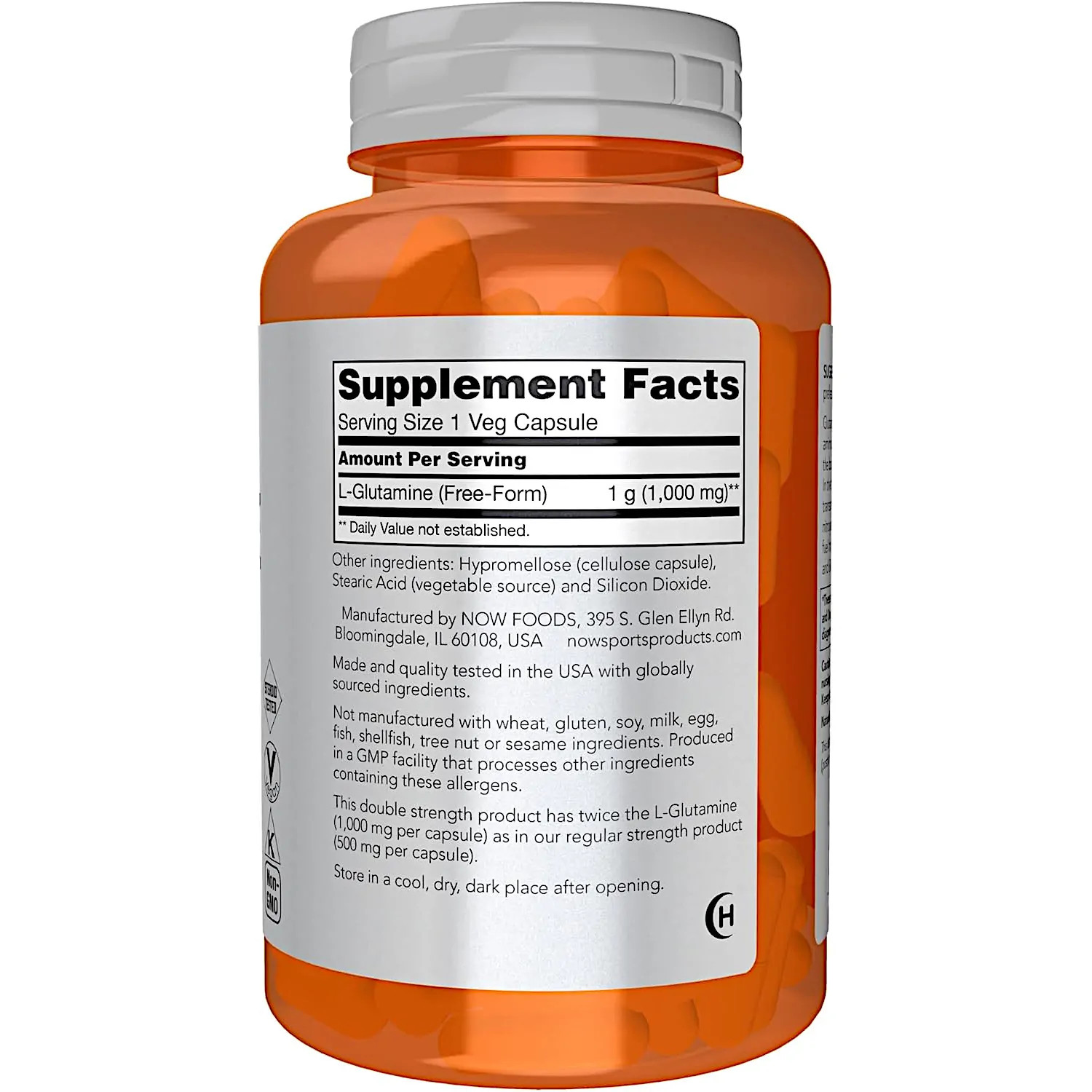 NOW Foods L-Glutamine Double Strength 1000 mg., 120 Capsules