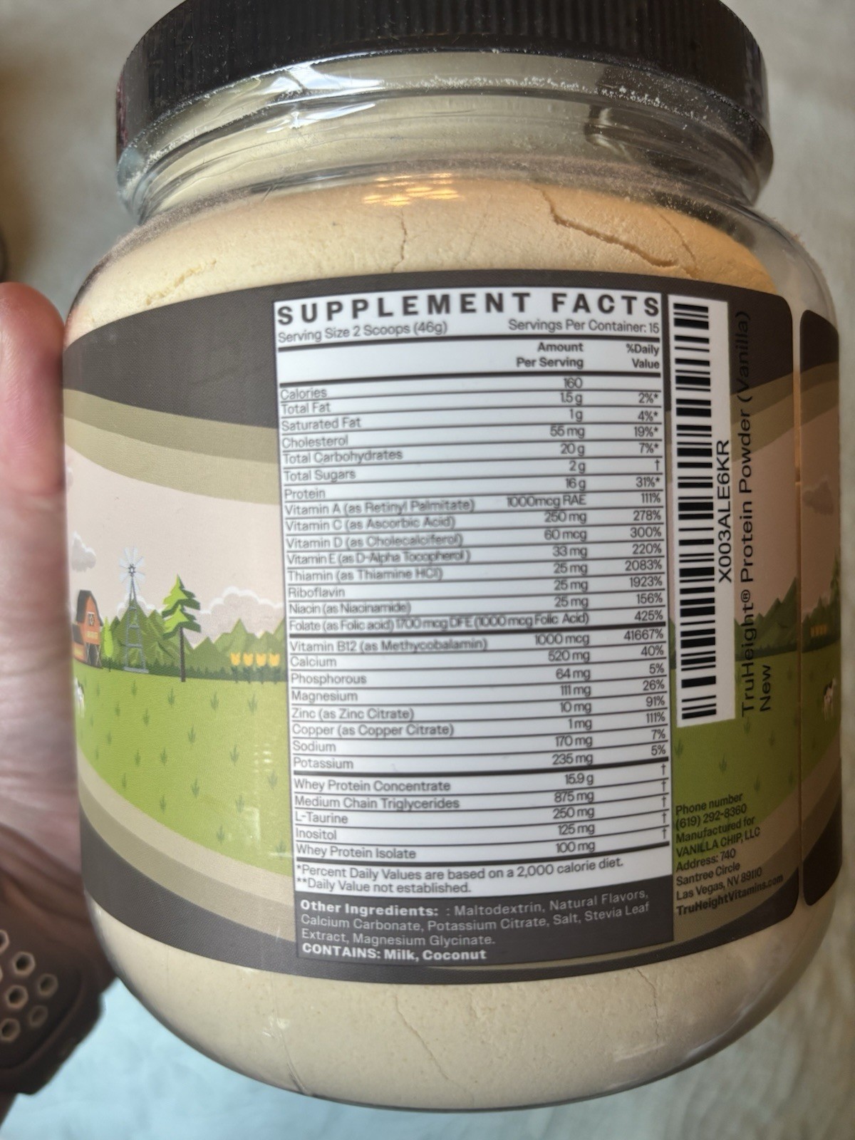 TruHeight Vanilla Protein Powder Shake Mix, Gluten-Free, GMO-Free, Unisex