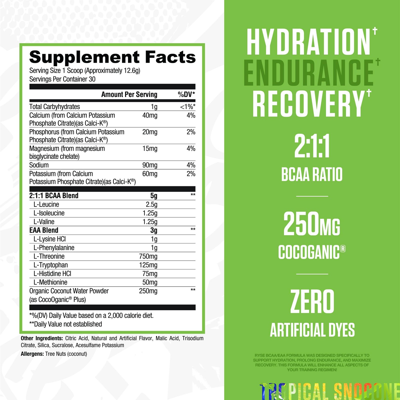 BCAA EAA Muscle Recovery Supplement Coconut Water Hydration Sugar Free 11oz