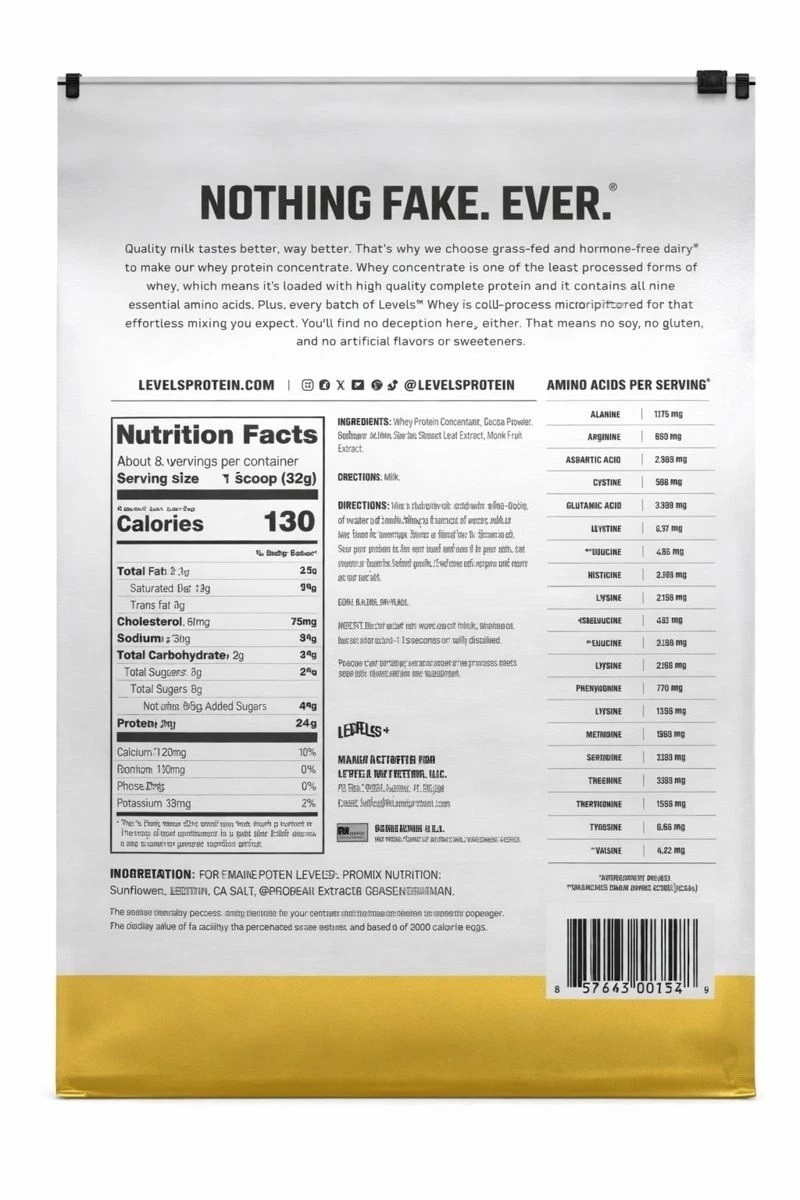 Levels Whey Protein, Vanilla Bean, Grass Fed Whey Protein 5.64 lbs, 80 Servings