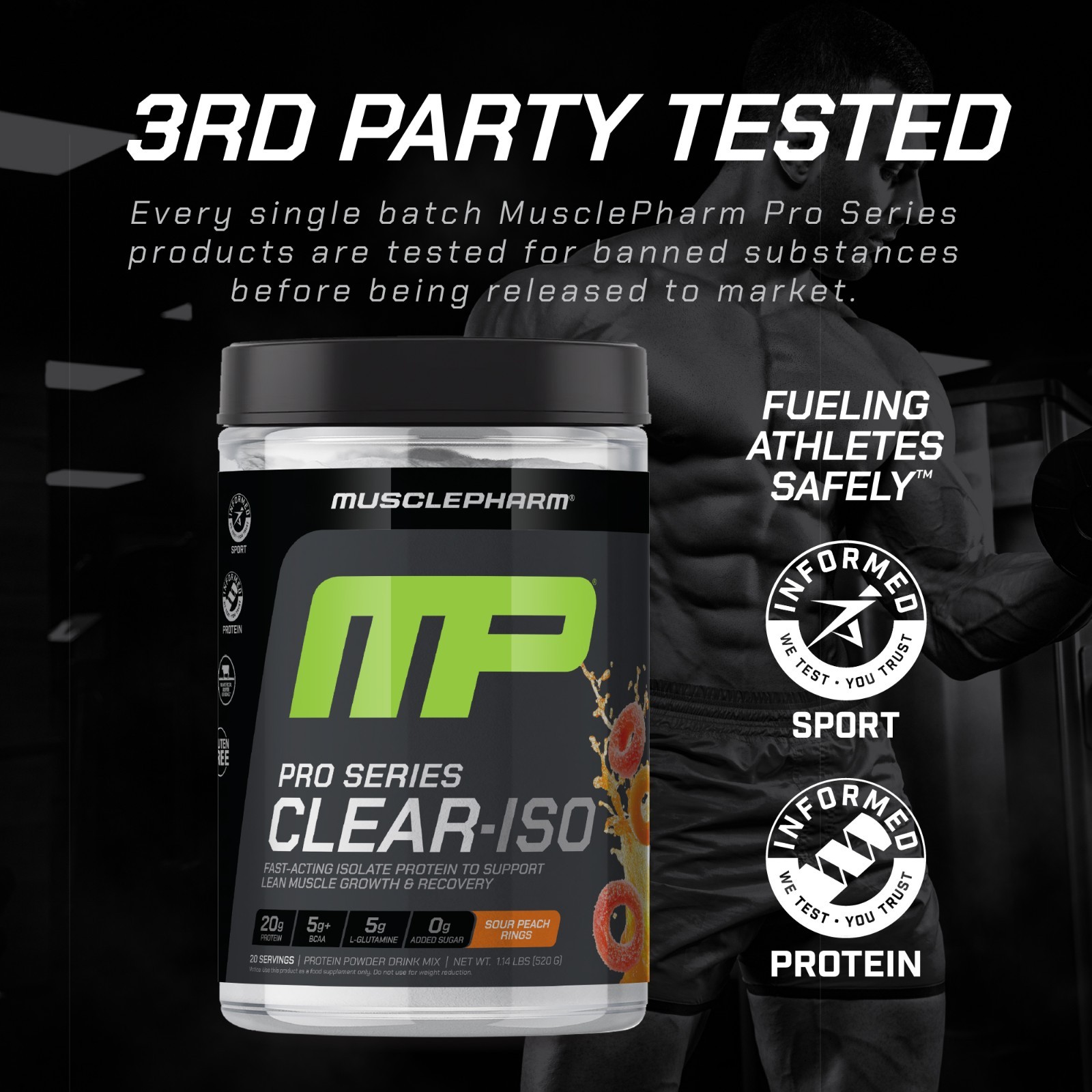 Pro Series Clear-ISO, Protein Powder Drink Mix, Sour Peach Rings, 1.14 lbs (520