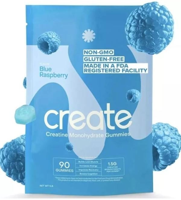 Create Creatine Monohydrate Gummies – Blue Raspberry – Free Shipping