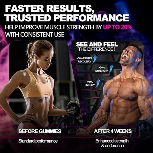 Creatine Monohydrate Gummies 5g (5000mg), Sugar-Free Creatine, Pre-Workout Energ