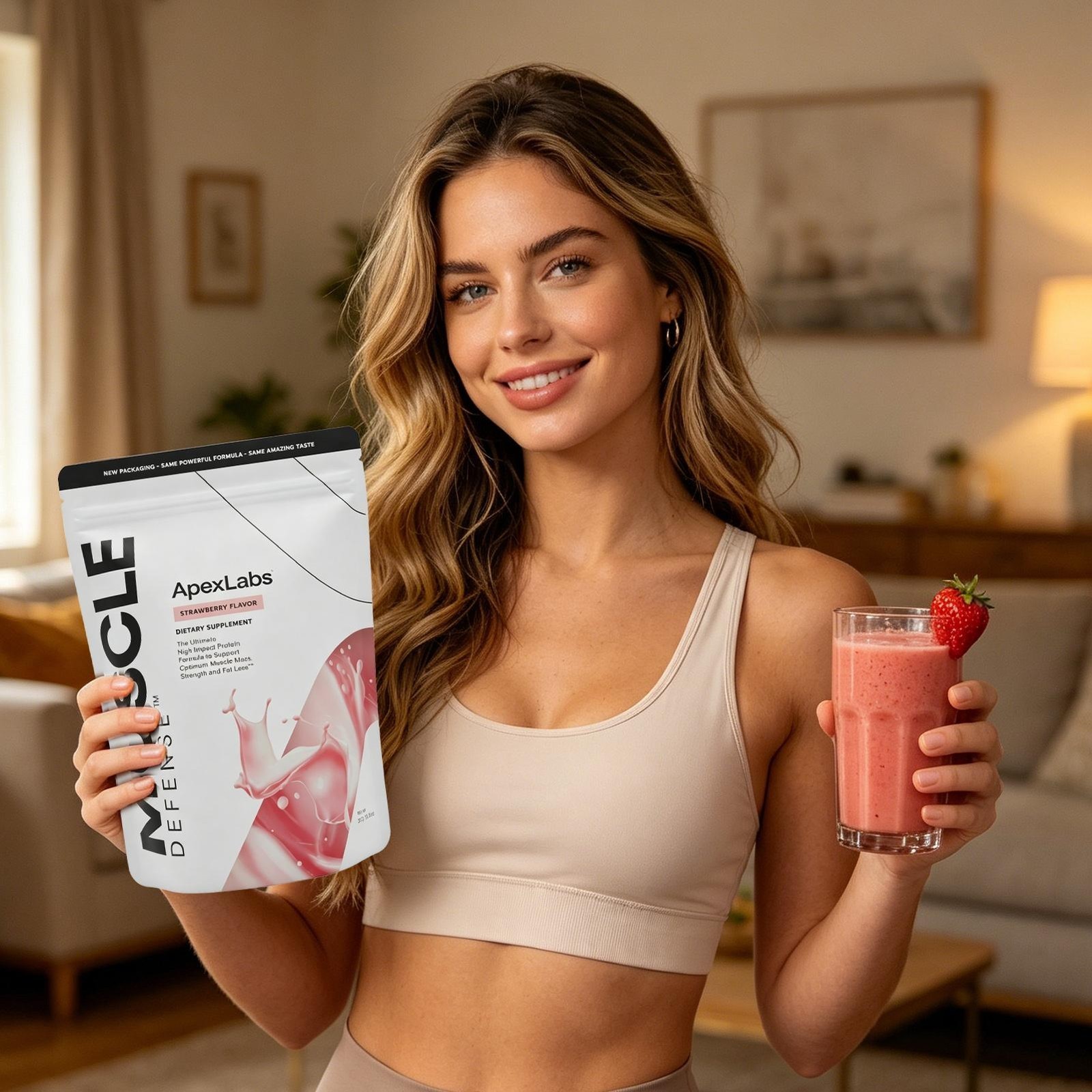 Muscle Defense Strawberry ApexLabs Muscle Mass Support Workout Supplement 1-5x