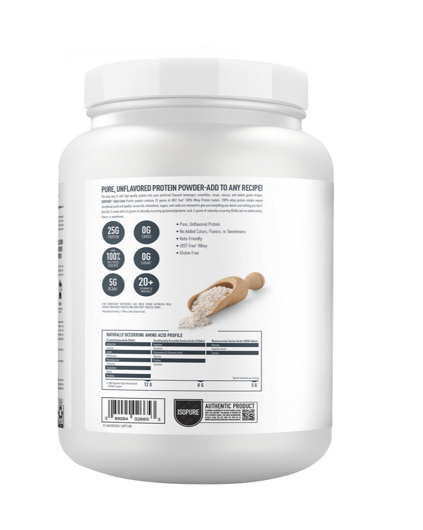 Isopure Zero Carb Protein, Unflavored, 25gProtein, 1.5 lbs.