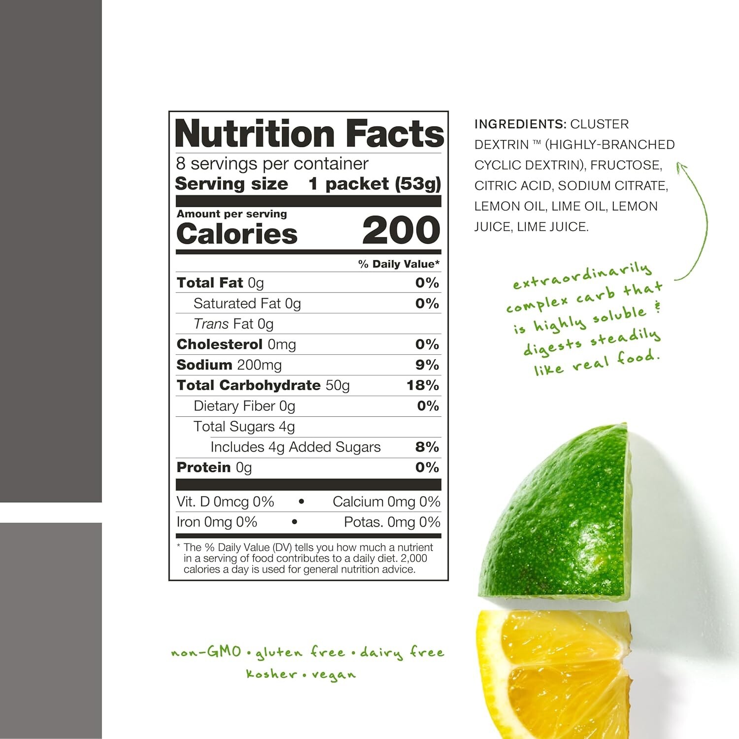Super High-Carb Drink Mix – Cluster Dextrin, Electrolytes, Lemon + Lime – 8 Pack