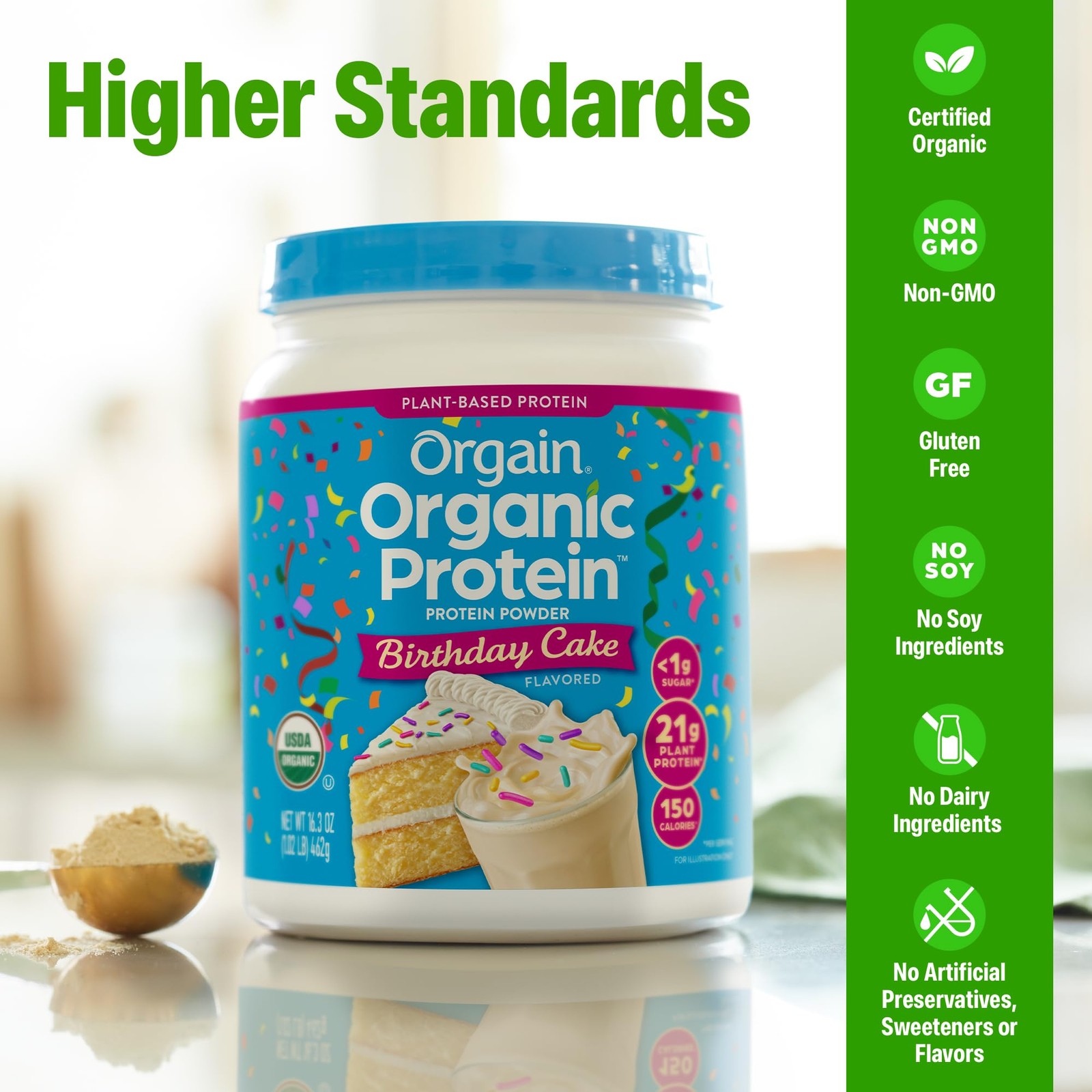 Orgain Organic Vegan Protein Powder Birthday Cake – 21G Plant Based Protein 7G