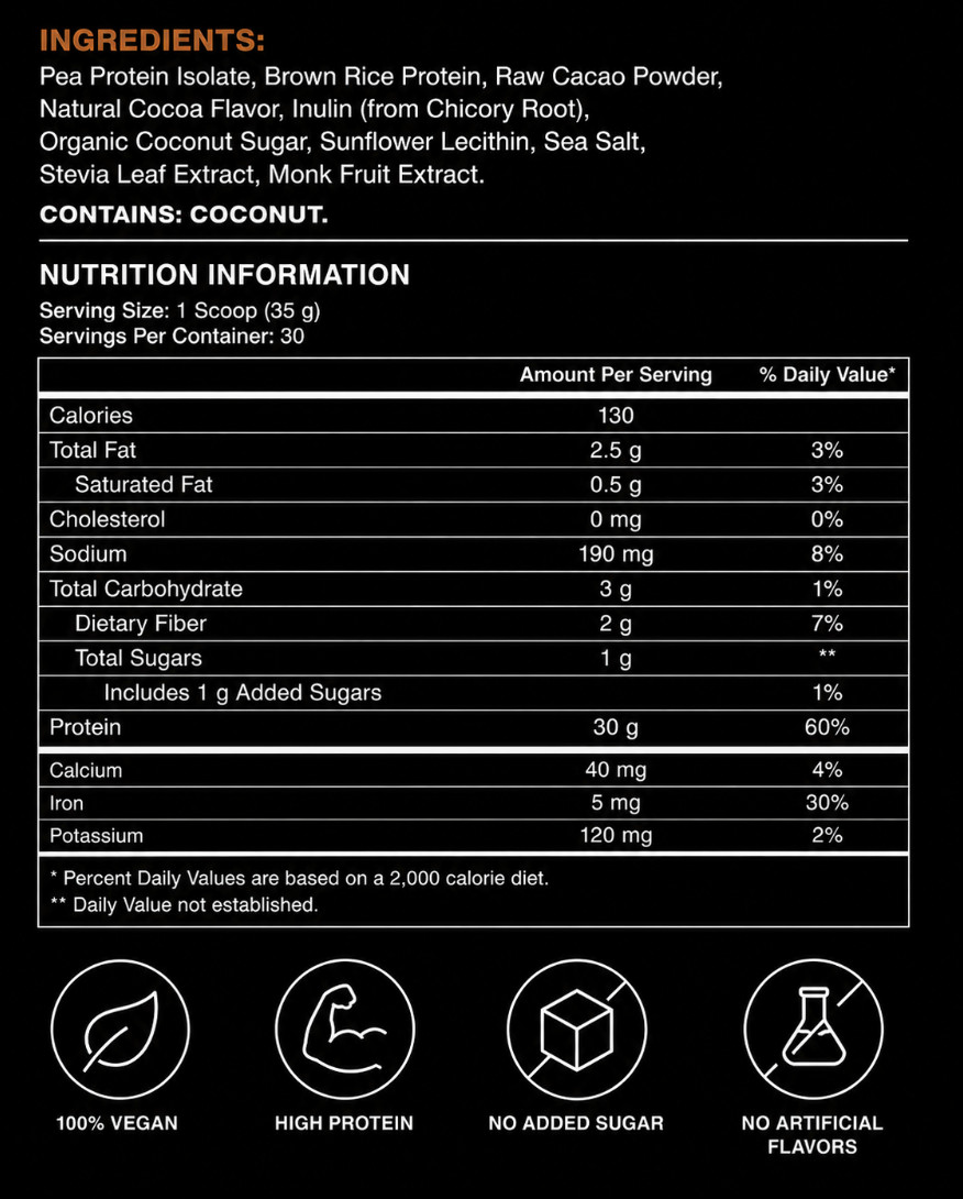 Habits Protein, Plant-Based Protein Powder, Cocoa Flavor, Gluten Free, 1.2 kg