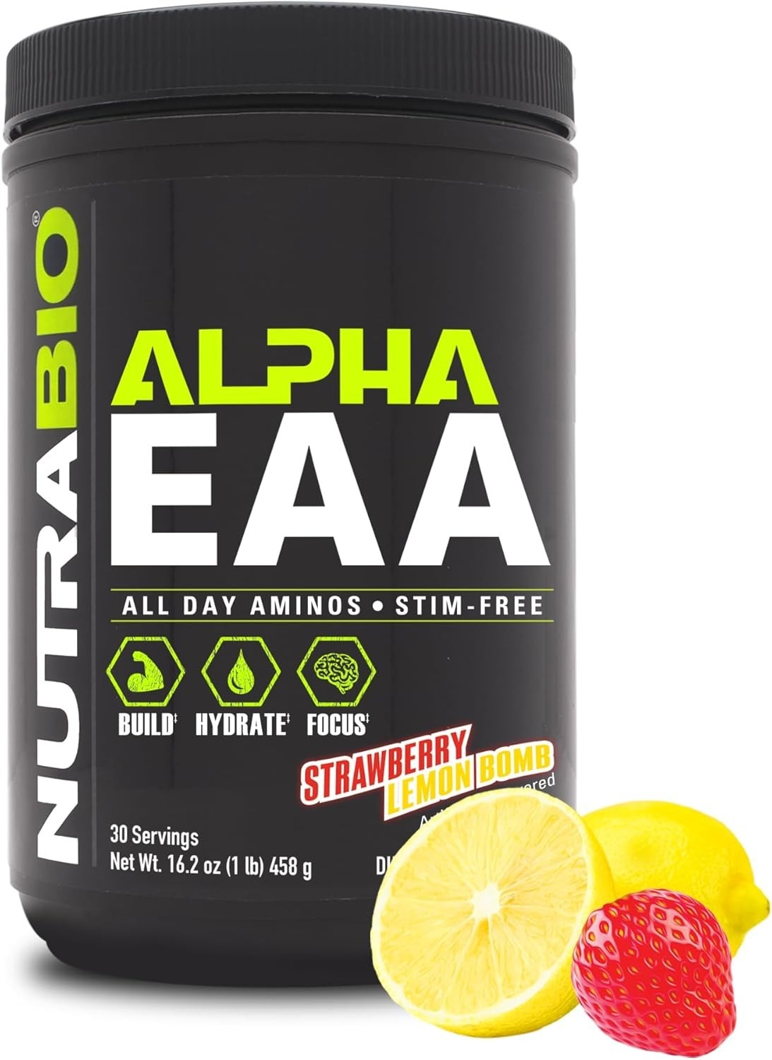 NutraBio Alpha EAA – All-Day Amino Acids for Muscle Growth and Hydration –