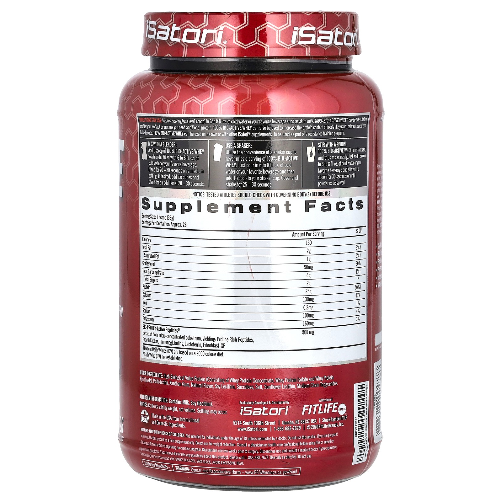 100% Bio Active Whey, Vanilla Swirl , 1.9 lbs (864 g)